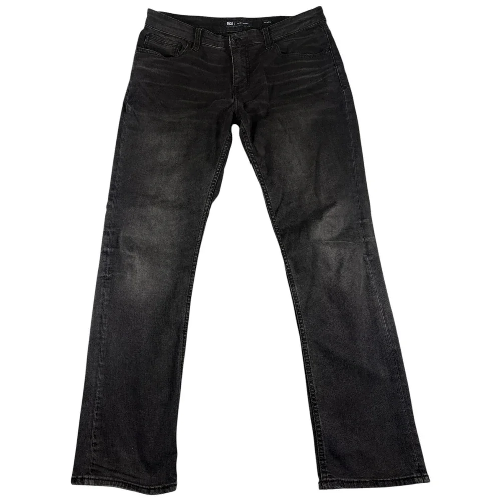 BKE Jake Straight Leg Jeans Mens 34x32 Washed Black Denim Rugged Faded Stretch